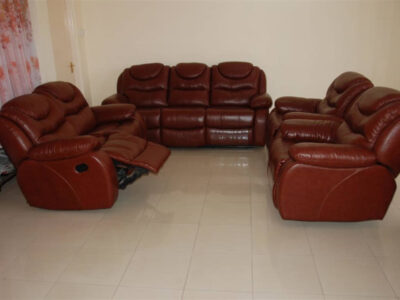 Pure Leather Brown Recliner Sofa Set - 6 Sitter