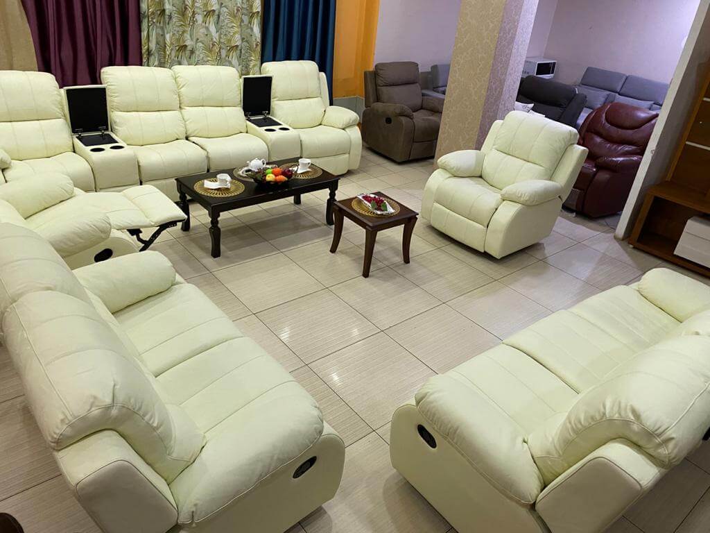 White Pure Leather Recliner Sofas