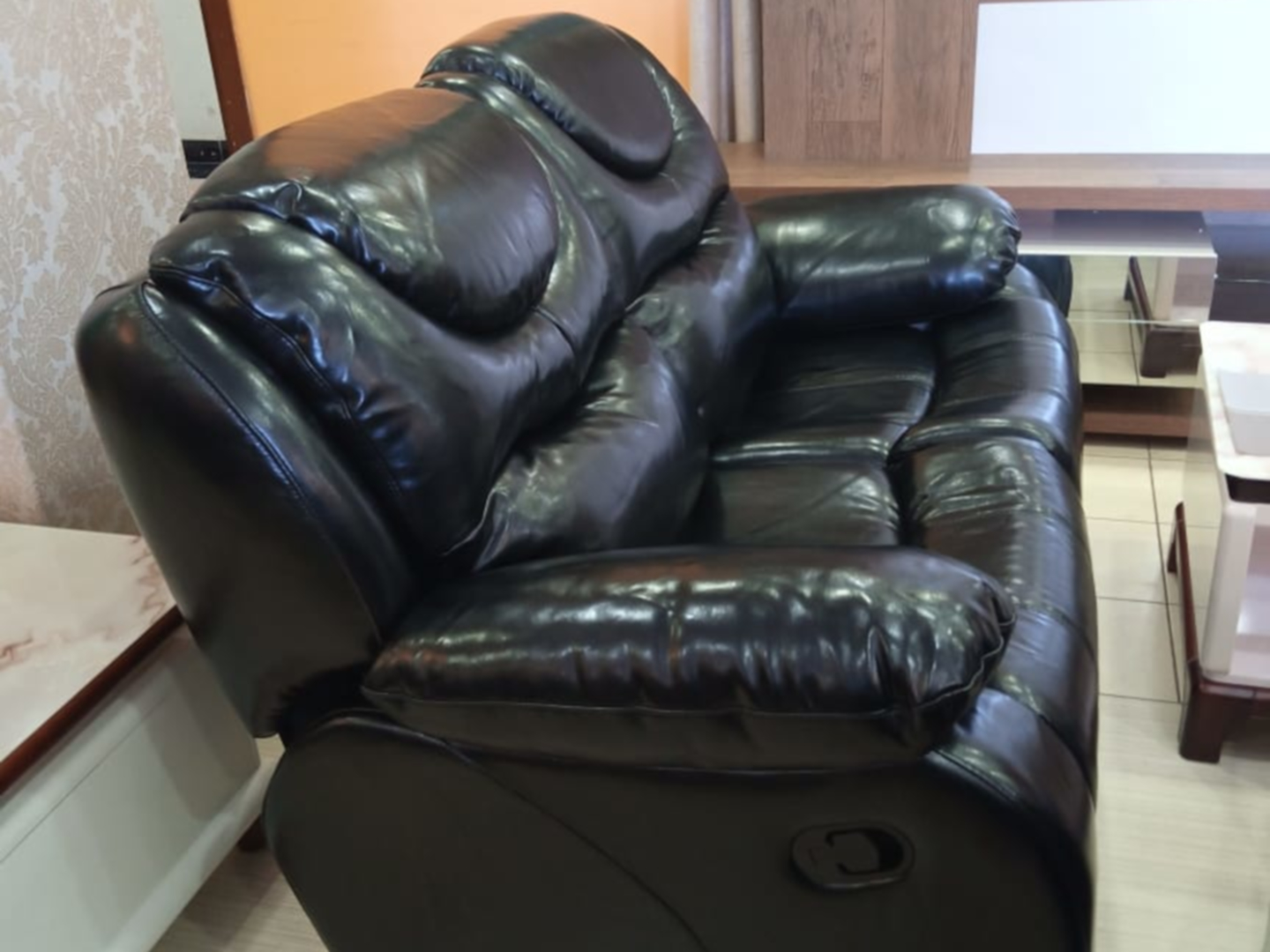 Pure Leather Black Recliner Sofa Set - 2 Sitter