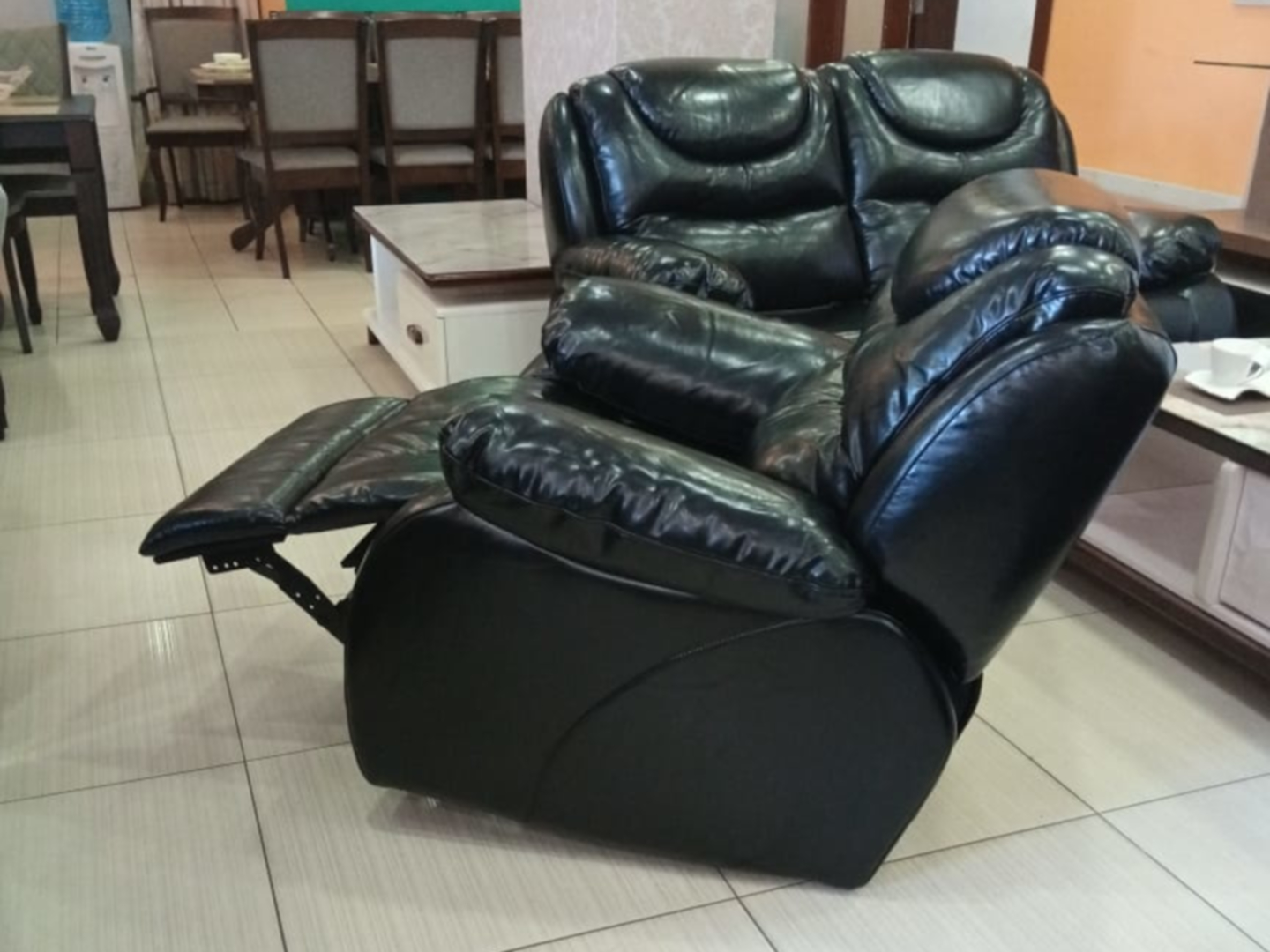 Pure Leather Black Recliner Sofa Set - Single Sitter