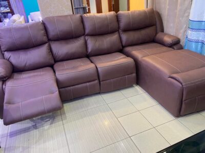 Miam chocolate brown L-shaped 6-seater sectional recliner.
