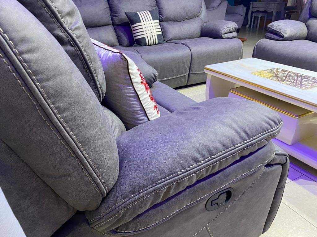 Stanley Plus Rich Grey Recliner Sofa Set Up Close